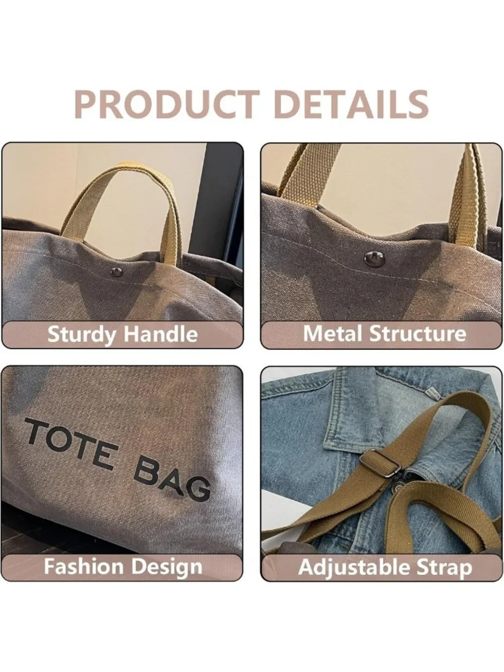 Large Capacity Canvas Tote Bag for Women - Stylish Travel Shoulder & Crossbody - Picture 5 of 6